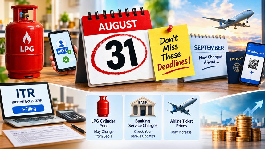 September 1 financial changes, ITR filing deadline, LPG e-KYC deadline, LPG cylinder price update,