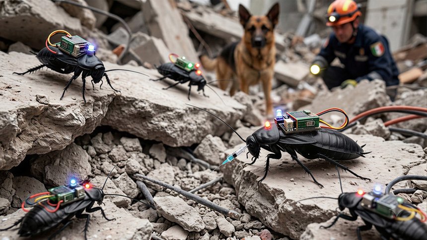 Cyborg cockroaches, Rescue robots, Disaster rescue technology, Medical injector cockroaches